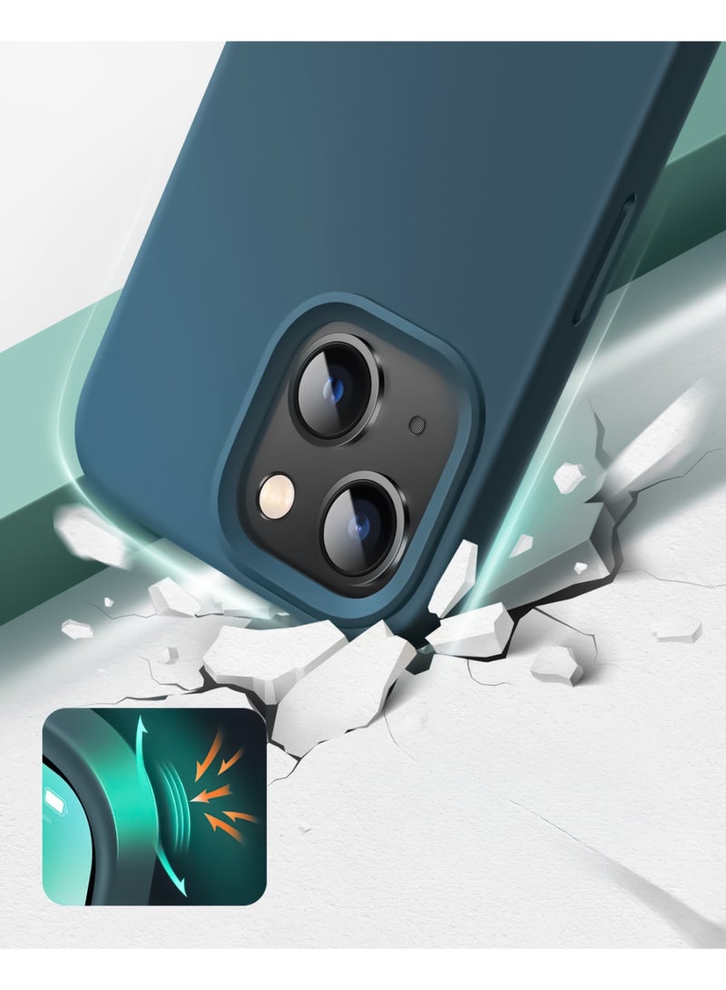 Compatible with iPhone 13/14 Case 6.1 Inch Slim Liquid Silicone 4 Layers Soft Gel Rubber Shockproof Protective Phone Case with Anti Scratch Microfiber Lining (Petrol) - Image 2